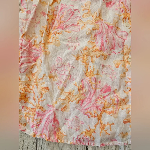 J. Jill Size Small Blouse 100% Linen Button Up Long Sleeve Coral Print Lagenlook - Picture 6 of 9